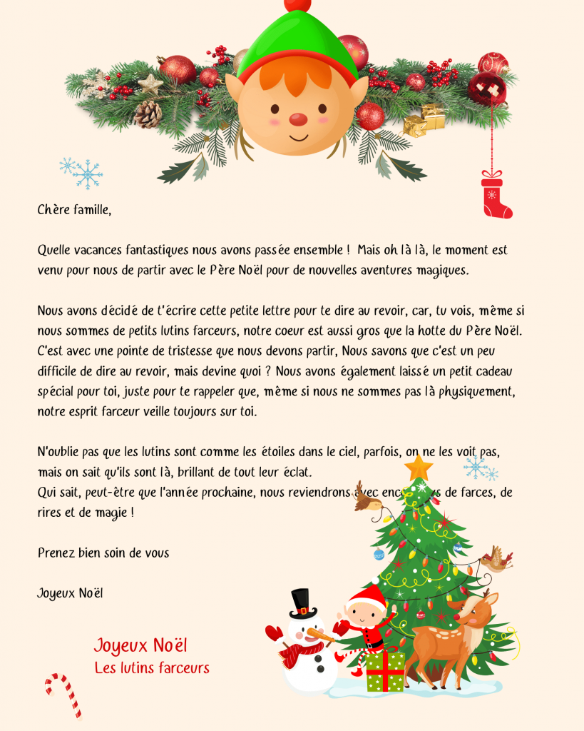 Annonce bébé lutins Noël lettre départ des elfes avec annonce