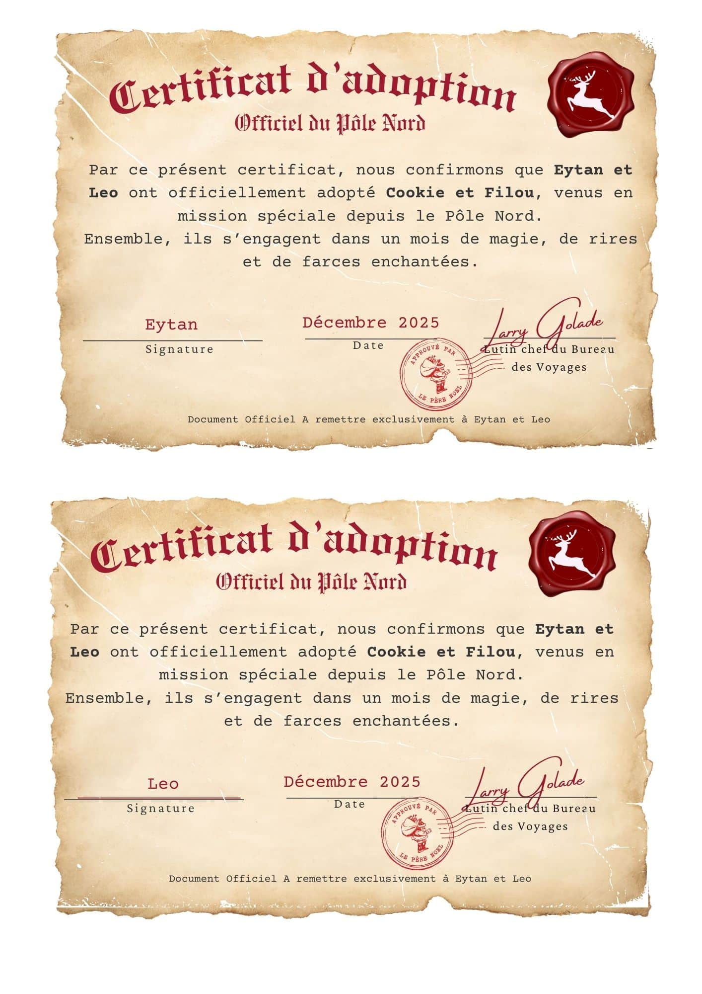 certificat d'adoption lutin farceur